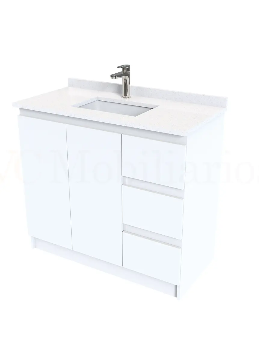 Mueble vanitorio al piso de 90 cm con cubierta de cuarzo M2-938 / Blanco 2