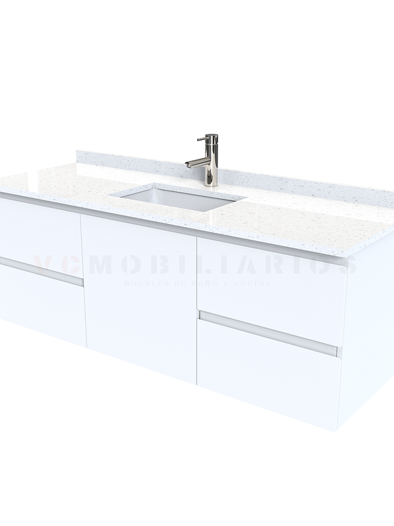 Mueble vanitorio aereo de 160 cm con cubierta de cuarzo / M2-1638-A / Blanco 1