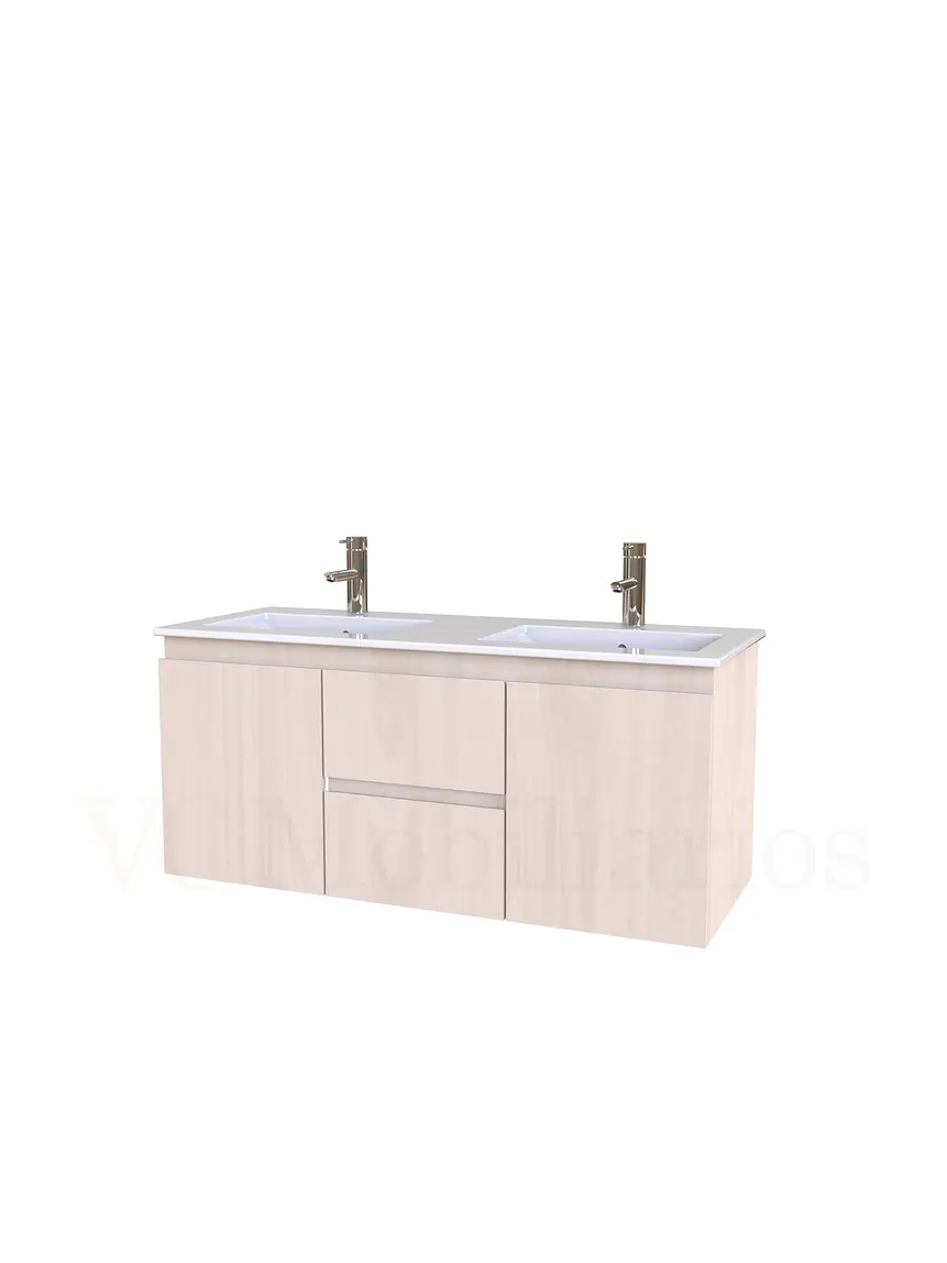 Mueble vanitorio Doble Aéreo  de 120 cm con cubierta de loza  /  M2-1221 -DA /  Nougat 1
