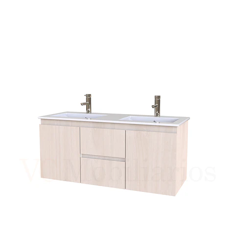Mueble vanitorio Doble Aéreo  de 120 cm con cubierta de loza  /  M2-1221 -DA /  Nougat