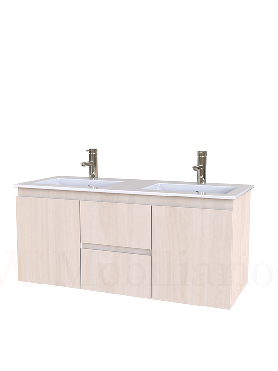Mueble vanitorio Doble Aéreo  de 120 cm con cubierta de loza  /  M2-1221 -DA /  Nougat 1