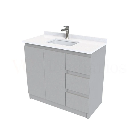 Mueble vanitorio al piso de 90 cm con cubierta de cuarzo M2-938 / Notte