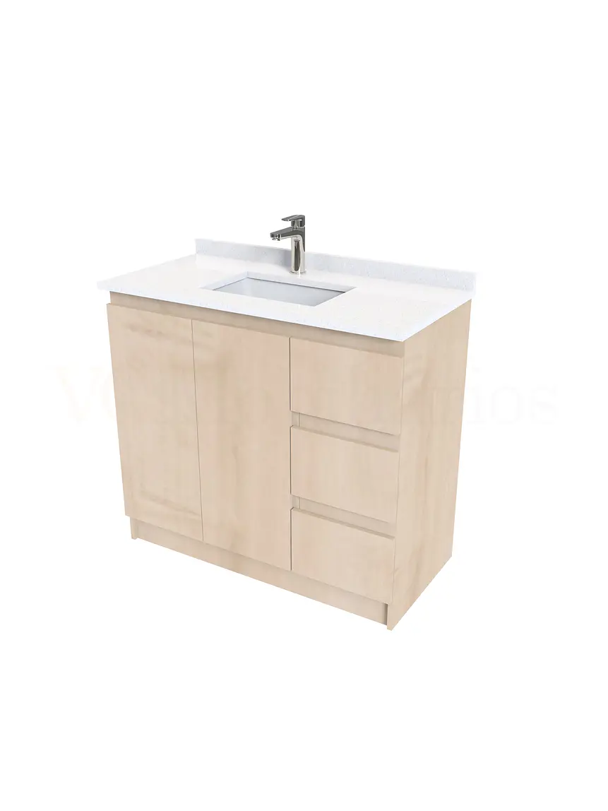Mueble vanitorio al piso de 90 cm con cubierta de cuarzo M2-938 / Rustico 2