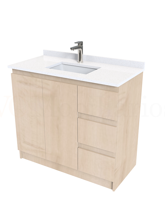 Mueble vanitorio al piso de 90 cm con cubierta de cuarzo M2-938 / Rustico 1