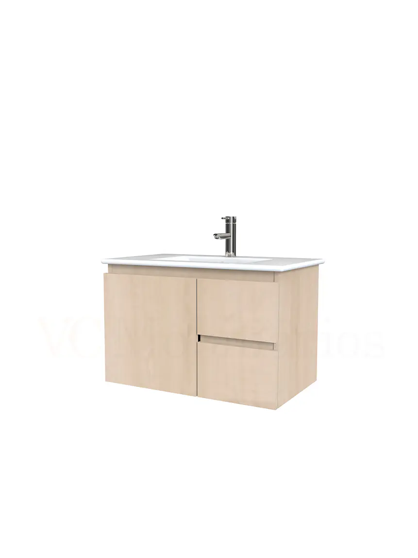 Mueble vanitorio aereo con cubierta de loza de 70 cm  /  M2-701-A / Rustico 1