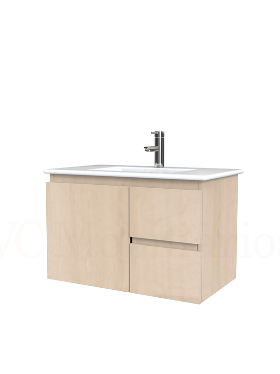 Mueble vanitorio aereo con cubierta de loza de 70 cm  /  M2-701-A / Rustico 1