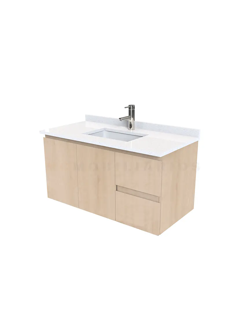 Mueble vanitorio aereo de 100 cm con cubierta de cuarzo / M2-1038-A / Rustico 1