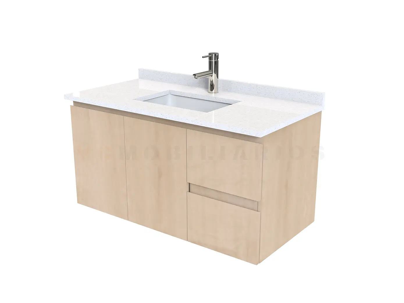 Mueble vanitorio aereo de 100 cm con cubierta de cuarzo / M2-1038-A / Rustico 1