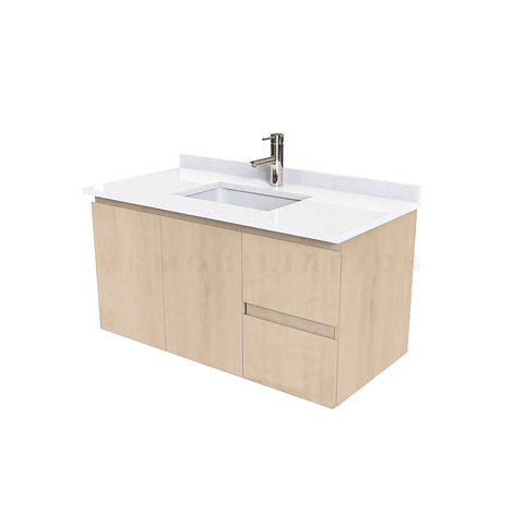 Mueble vanitorio aereo de 100 cm con cubierta de cuarzo / M2-1038-A / Rustico