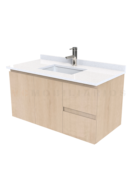 Mueble vanitorio aereo de 100 cm con cubierta de cuarzo / M2-1038-A / Rustico 1