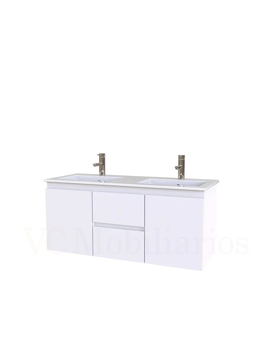 Mueble vanitorio Doble Aéreo  de 120 cm con cubierta de loza  /  M2-1221 -DA / Blanco 1