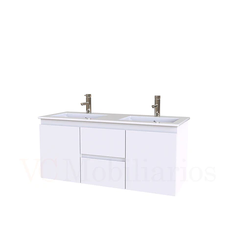 Mueble vanitorio Doble Aéreo  de 120 cm con cubierta de loza  /  M2-1221 -DA / Blanco