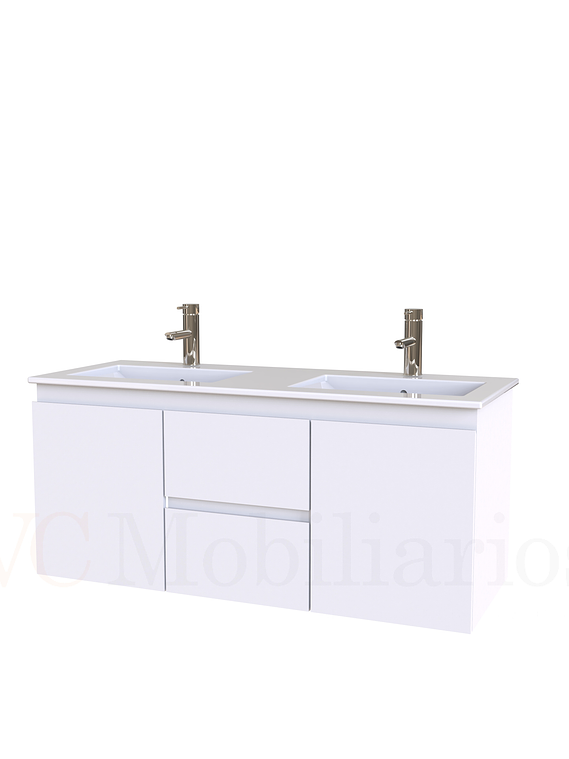 Mueble vanitorio Doble Aéreo  de 120 cm con cubierta de loza  /  M2-1221 -DA / Blanco 1
