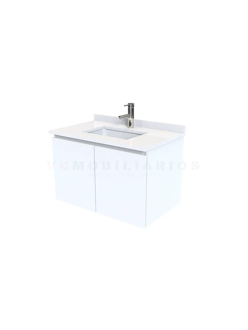 Mueble vanitorio aereo de 70 cm con cubierta de cuarzo / M0-738-A / Blanco 1