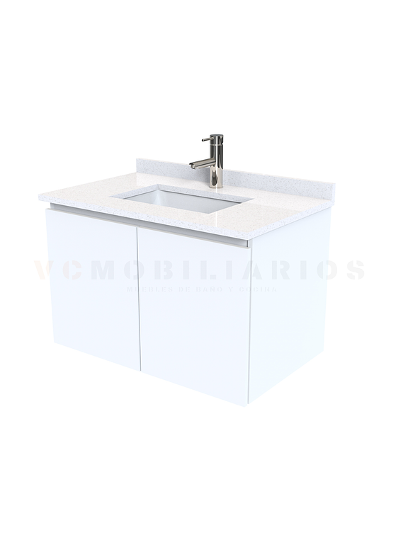 Mueble vanitorio aereo de 70 cm con cubierta de cuarzo / M0-738-A / Blanco 1