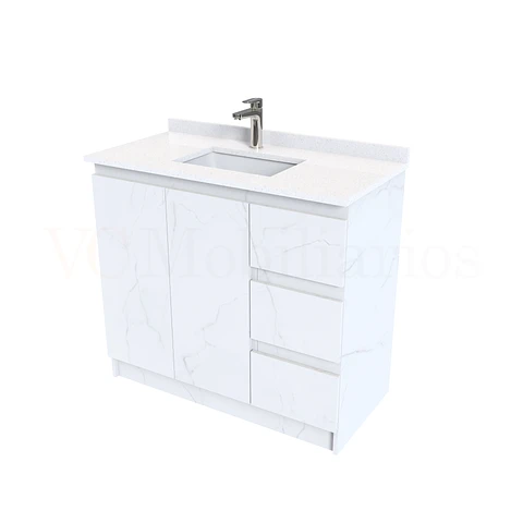 Mueble vanitorio al piso de 90 cm con cubierta de cuarzo M2-938 / Marmara