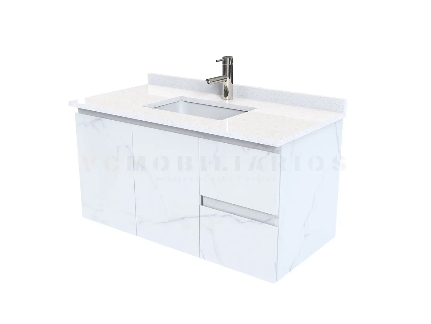 Mueble vanitorio aereo de 100 cm con cubierta de cuarzo / M2-1038-A / Marmara 1