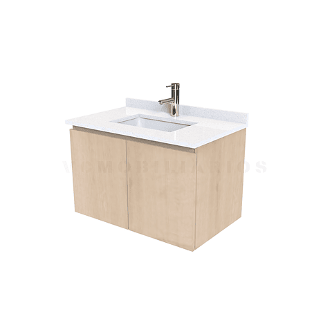 Mueble vanitorio aereo de 70 cm con cubierta de cuarzo / M0-738-A / Rustico