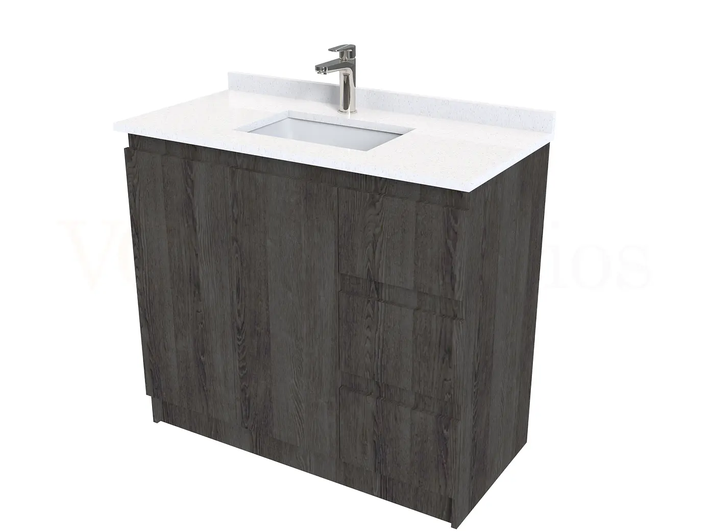 Mueble vanitorio al piso de 90 cm con cubierta de cuarzo M2-938 / Espresso 1