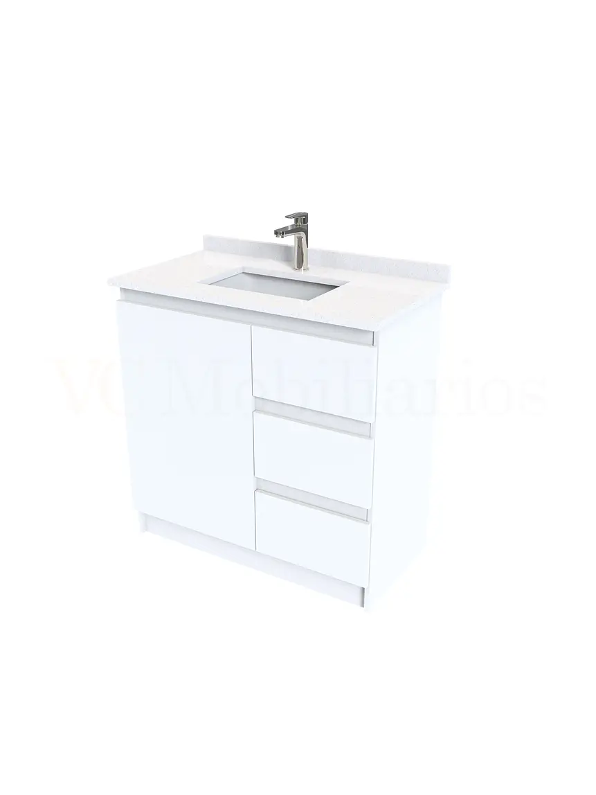 Mueble vanitorio al piso de 80 cm con cubierta de cuarzo M2-838 / Blanco 2