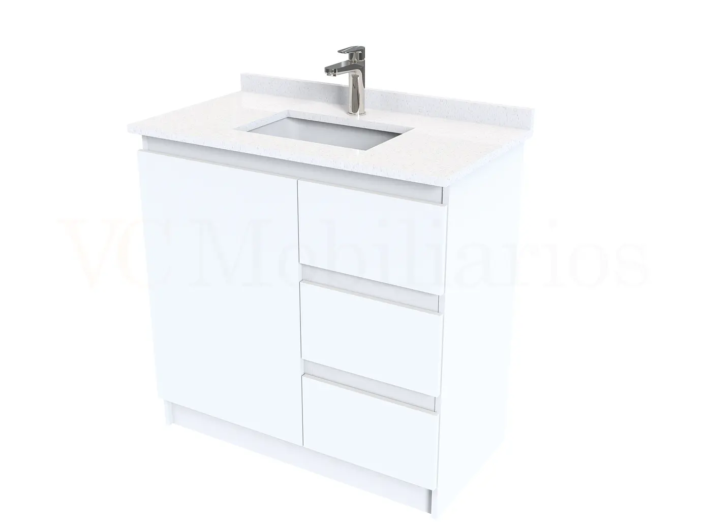 Mueble vanitorio al piso de 80 cm con cubierta de cuarzo M2-838 / Blanco 1