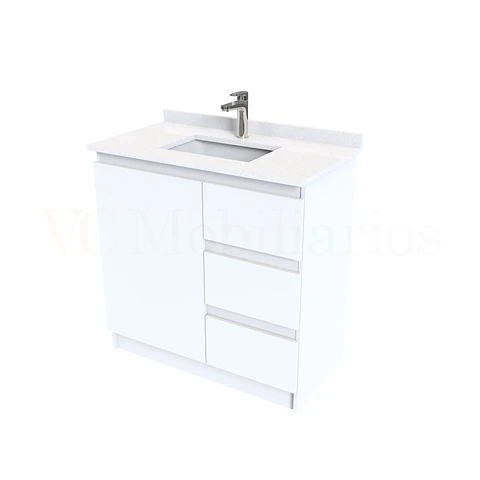 Mueble vanitorio al piso de 80 cm con cubierta de cuarzo M2-838 / Blanco