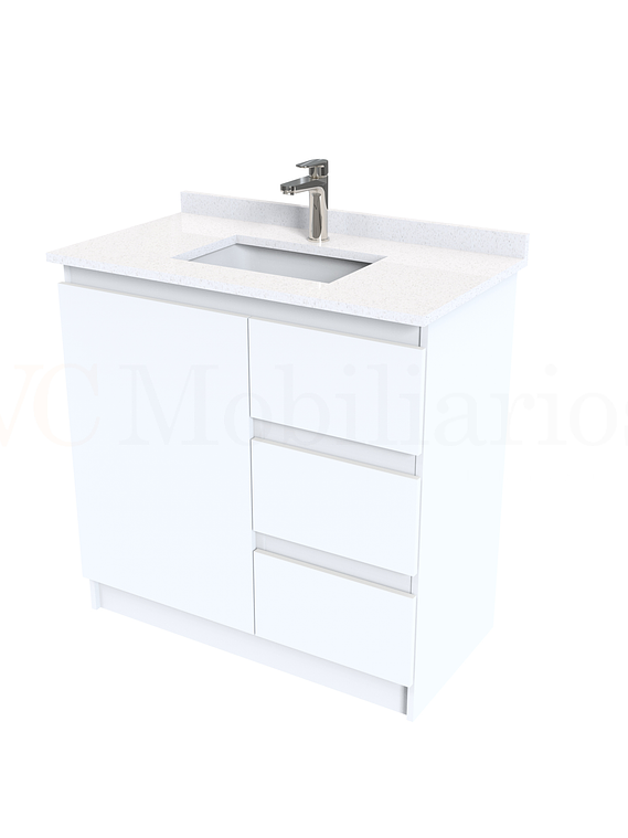 Mueble vanitorio al piso de 80 cm con cubierta de cuarzo M2-838 / Blanco 1