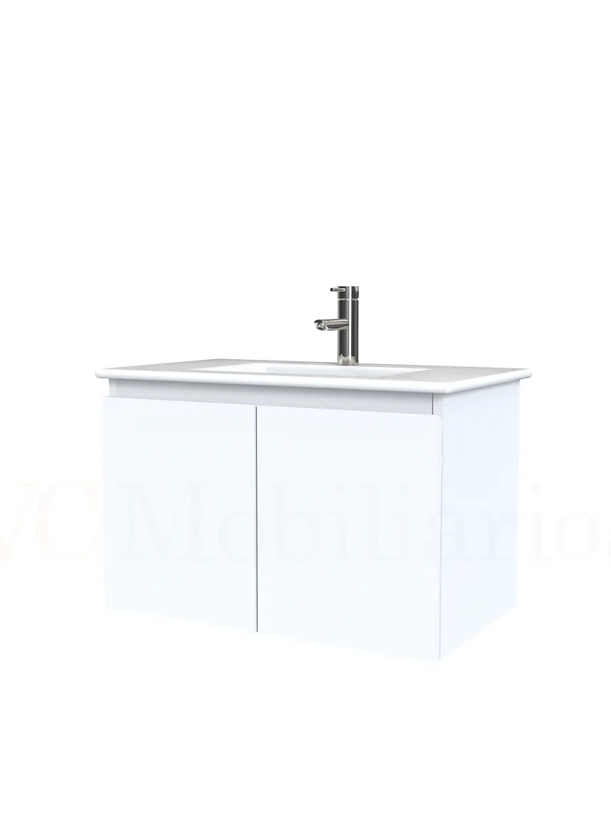 Mueble vanitorio aereo con cubierta de loza de 80 cm  /  M0-801-A / Blanco 1