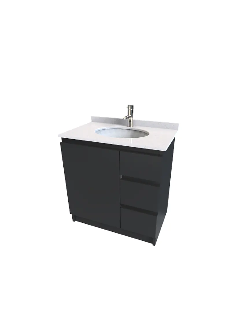 Mueble Vanitorio al piso de 80 cm con cubierta de cuarzo M2-803 / Negro 1