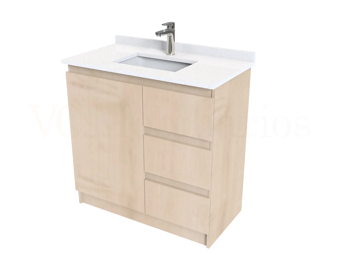 Mueble vanitorio al piso de 80 cm con cubierta de cuarzo M2-838 / Blanco 1