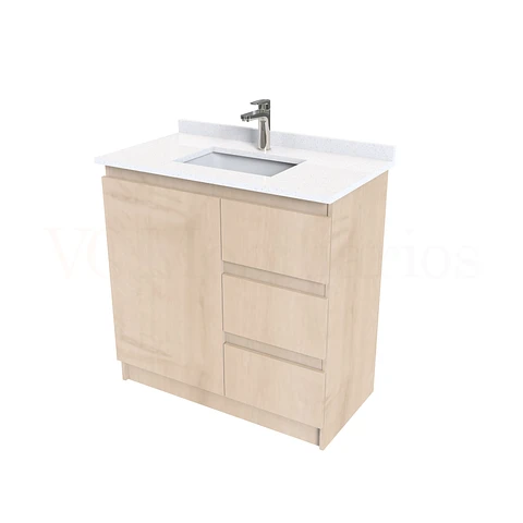 Mueble vanitorio al piso de 80 cm con cubierta de cuarzo M2-838 / Blanco