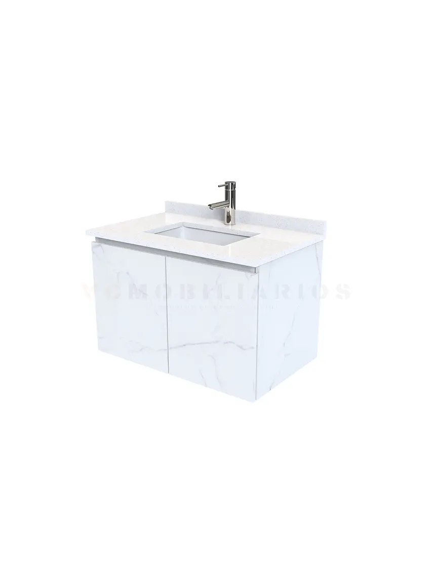 Mueble vanitorio aereo de 80 cm con cubierta de cuarzo / M0-838-A / Marmara 1