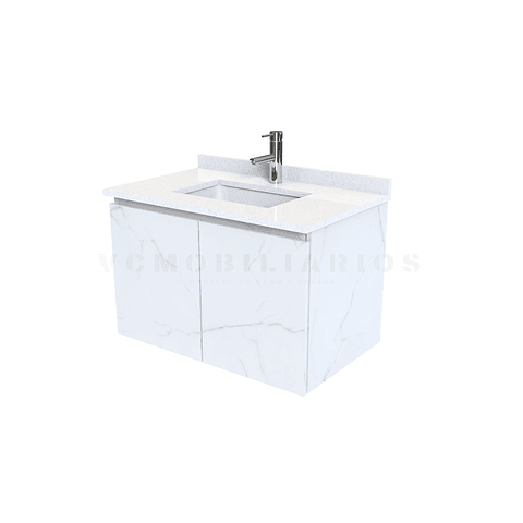 Mueble vanitorio aereo de 80 cm con cubierta de cuarzo / M0-838-A / Marmara