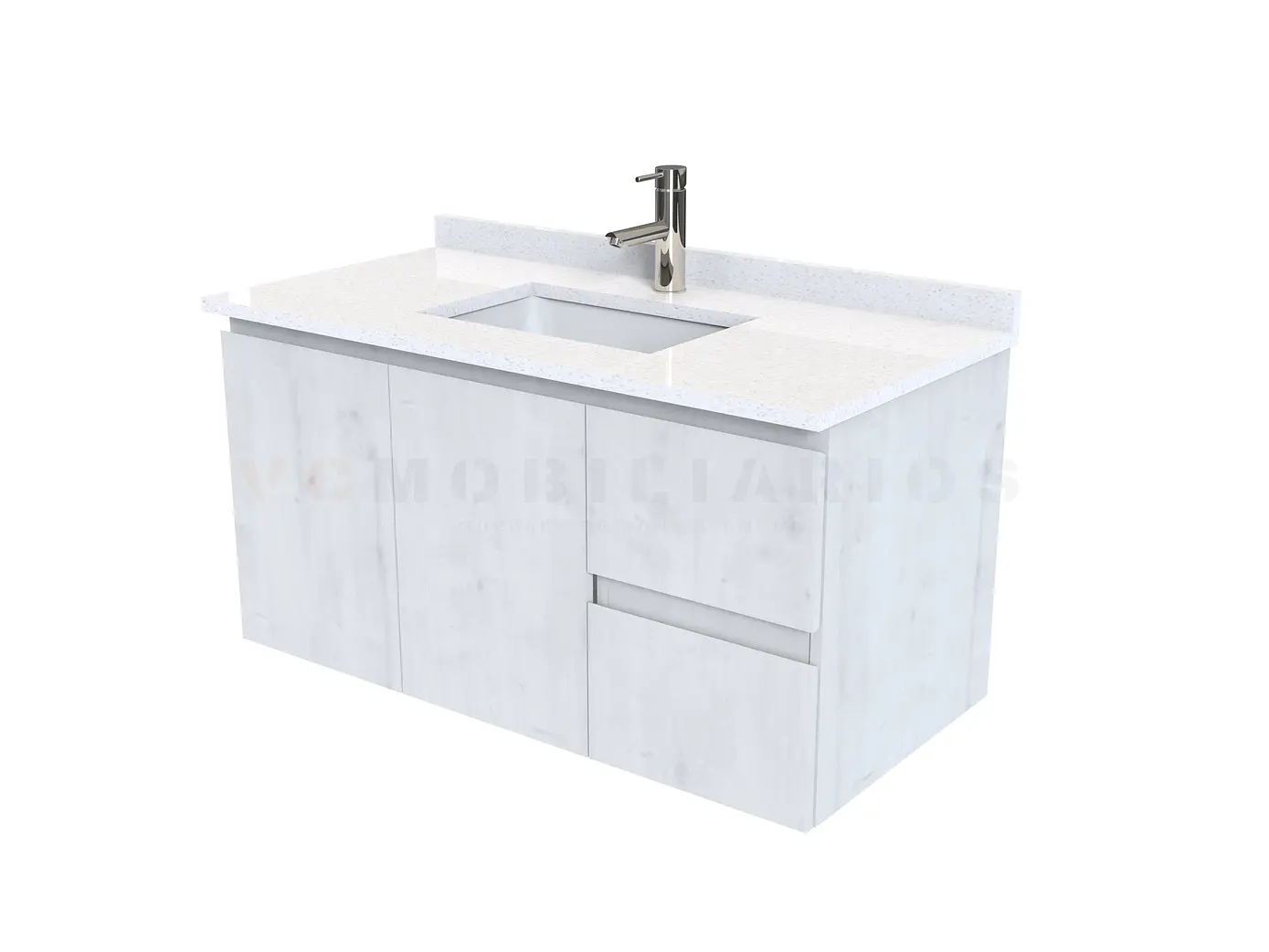 Mueble vanitorio aereo de 100 cm con cubierta de cuarzo / M2-1038-A / Alaska 1