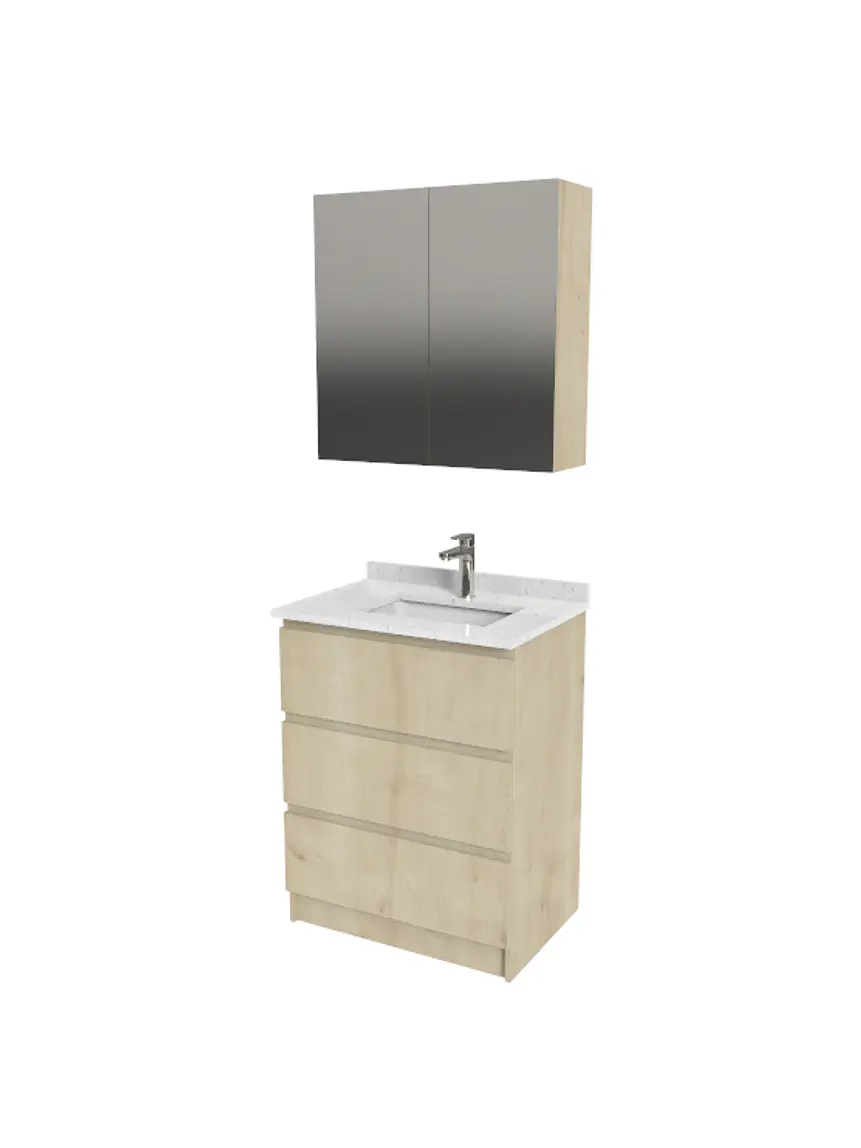 Kit Mueble Vanitorio+ botiquin  de 60 cm  K2-608-PB con cubierta de cuarzo / Rustico 1
