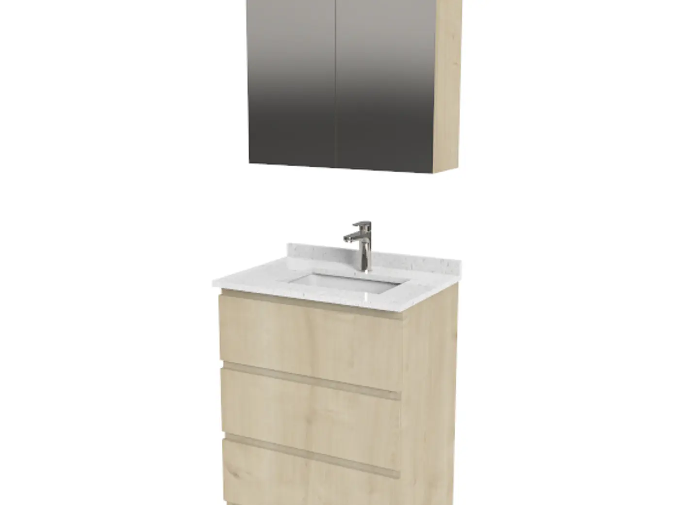 Kit Mueble Vanitorio+ botiquin  de 60 cm  K2-608-PB con cubierta de cuarzo / Rustico 1