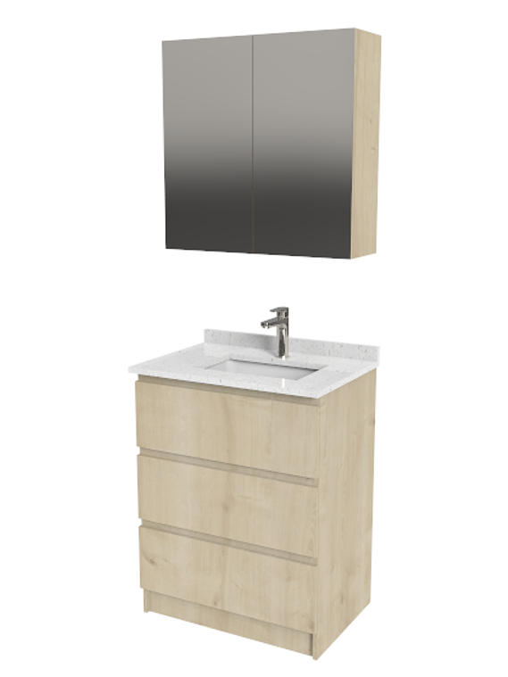 Kit Mueble Vanitorio+ botiquin  de 60 cm  K2-608-PB con cubierta de cuarzo / Rustico 1