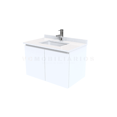 Mueble vanitorio aereo de 80 cm con cubierta de cuarzo / M0-838-A / Blanco