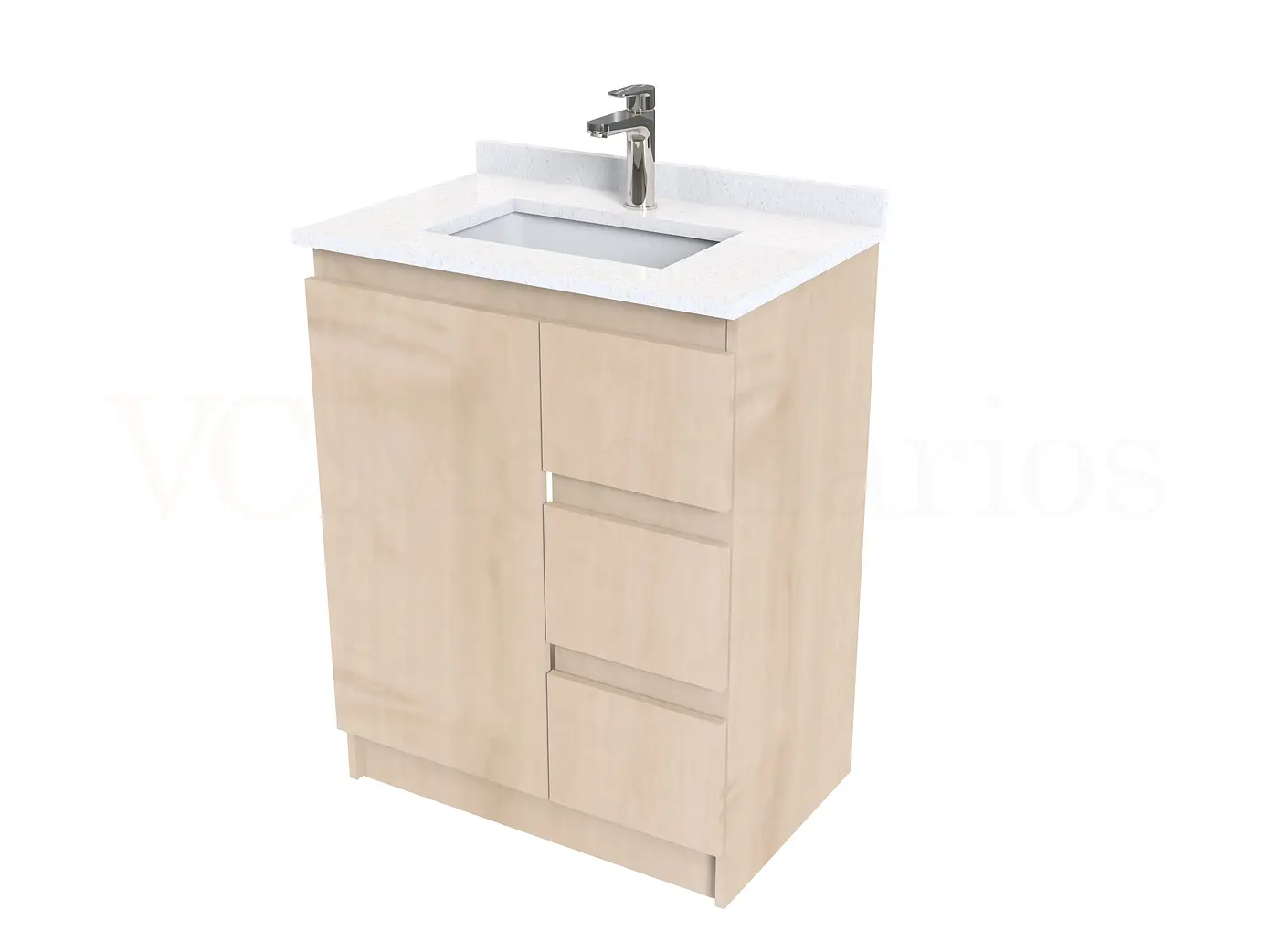 Mueble vanitorio al piso de 70 cm con cubierta de cuarzo M2-738 / Rustico 1