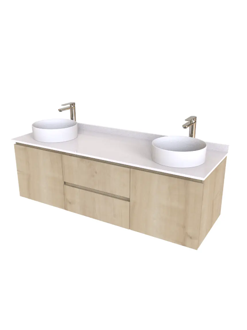 Mueble Vanitorio aereo para lavamanos sobreponer de 161,5 cm ME-1630-A con cubierta de cuarzo / Rustico 1