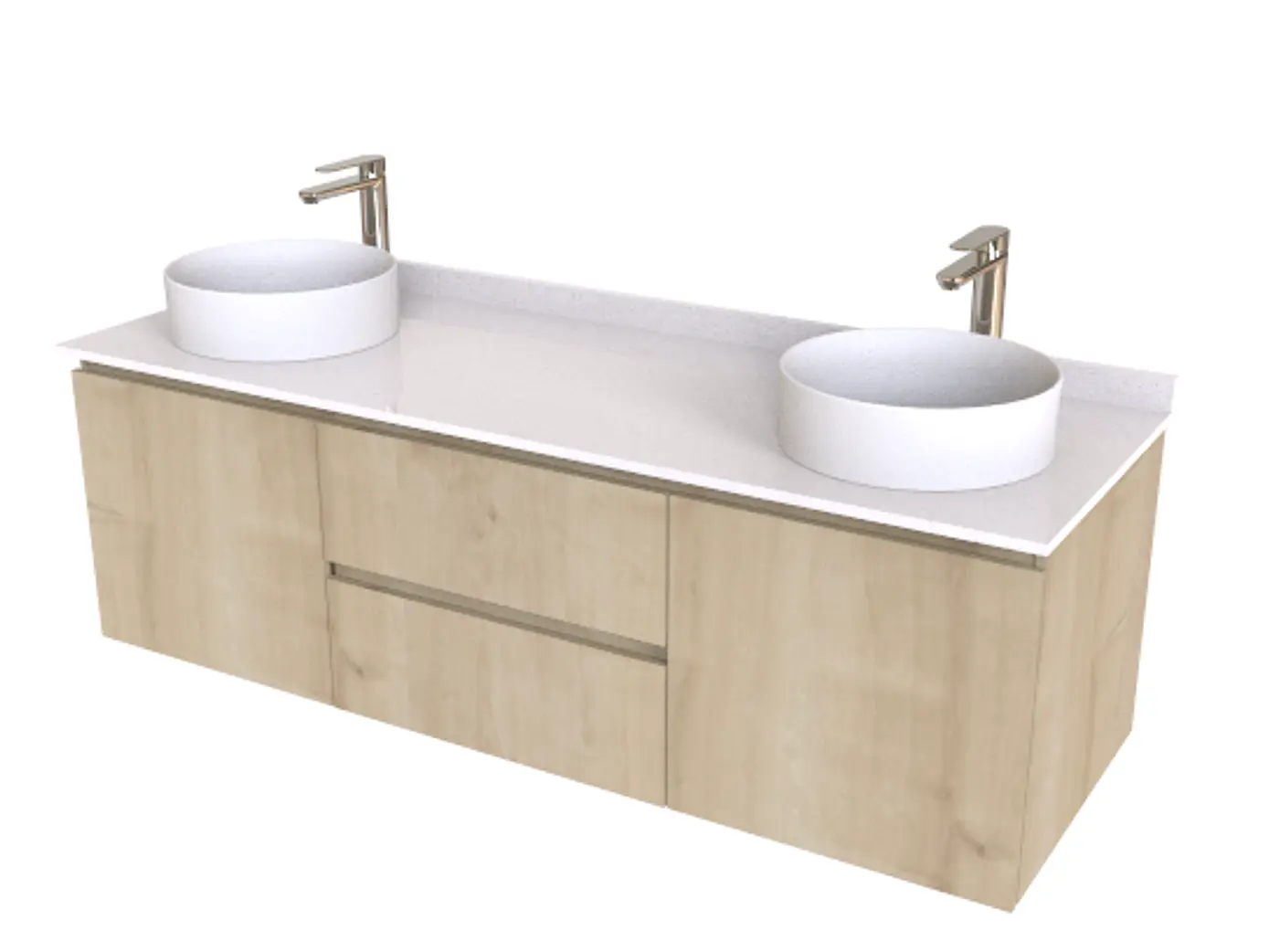 Mueble Vanitorio aereo para lavamanos sobreponer de 161,5 cm ME-1630-A con cubierta de cuarzo / Rustico 1