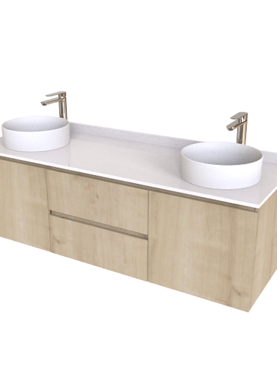 Mueble Vanitorio aereo para lavamanos sobreponer de 161,5 cm ME-1630-A con cubierta de cuarzo / Rustico 1