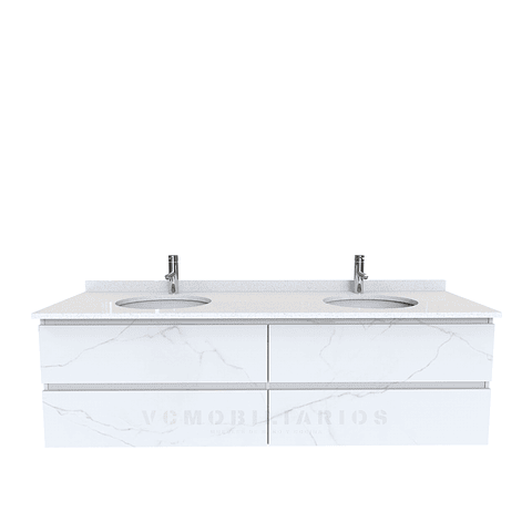Mueble vanitorio Doble Aéreo  de 150 cm con cubierta de cuarzo /  M4-1533 -DA /  Marmara