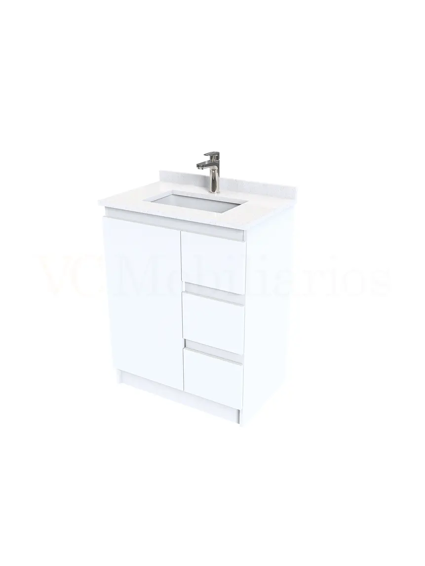 Mueble vanitorio al piso de 60 cm con cubierta de cuarzo M2-638 / Blanco 1