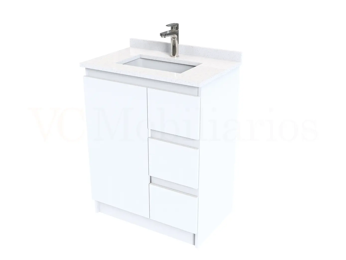 Mueble vanitorio al piso de 60 cm con cubierta de cuarzo M2-638 / Blanco 1