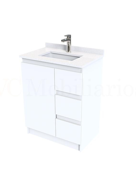 Mueble vanitorio al piso de 60 cm con cubierta de cuarzo M2-638 / Blanco 1