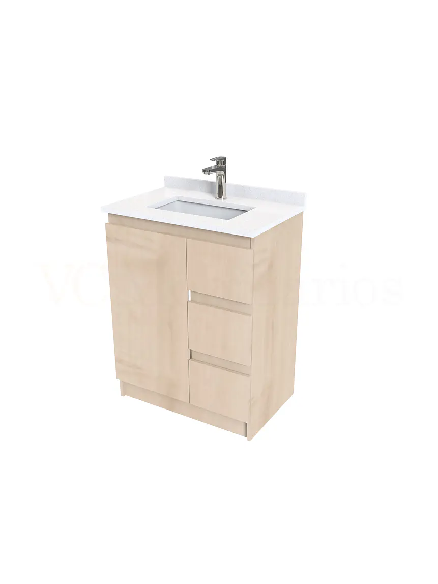 Mueble vanitorio al piso de 60 cm con cubierta de cuarzo M2-638 / Rustico 1