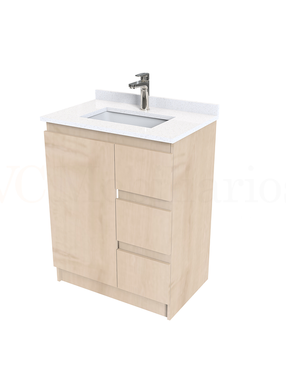 Mueble vanitorio al piso de 60 cm con cubierta de cuarzo M2-638 / Rustico 1