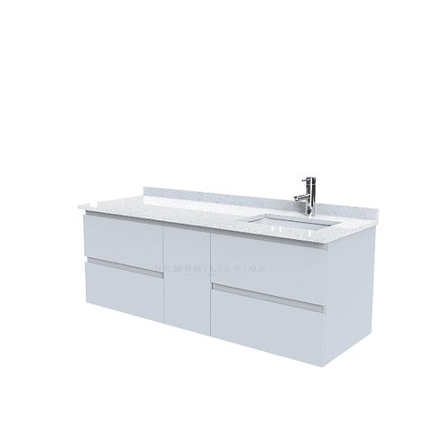 Mueble vanitorio Aéreo de 150 cm con cubierta de cuarzo / M2-1543 -A / Gris Humo