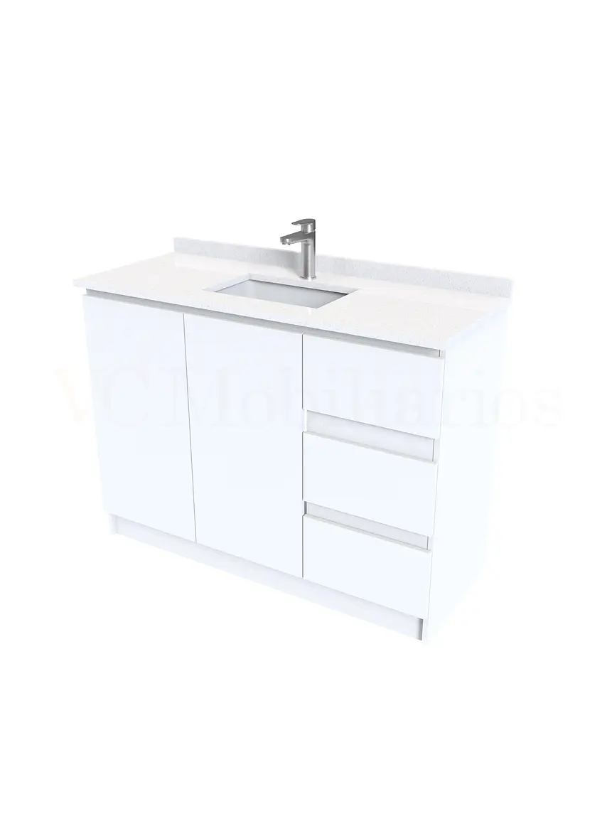 Mueble vanitorio al piso de 130 cm con cubierta de cuarzo M2-1338 / Blanco 2